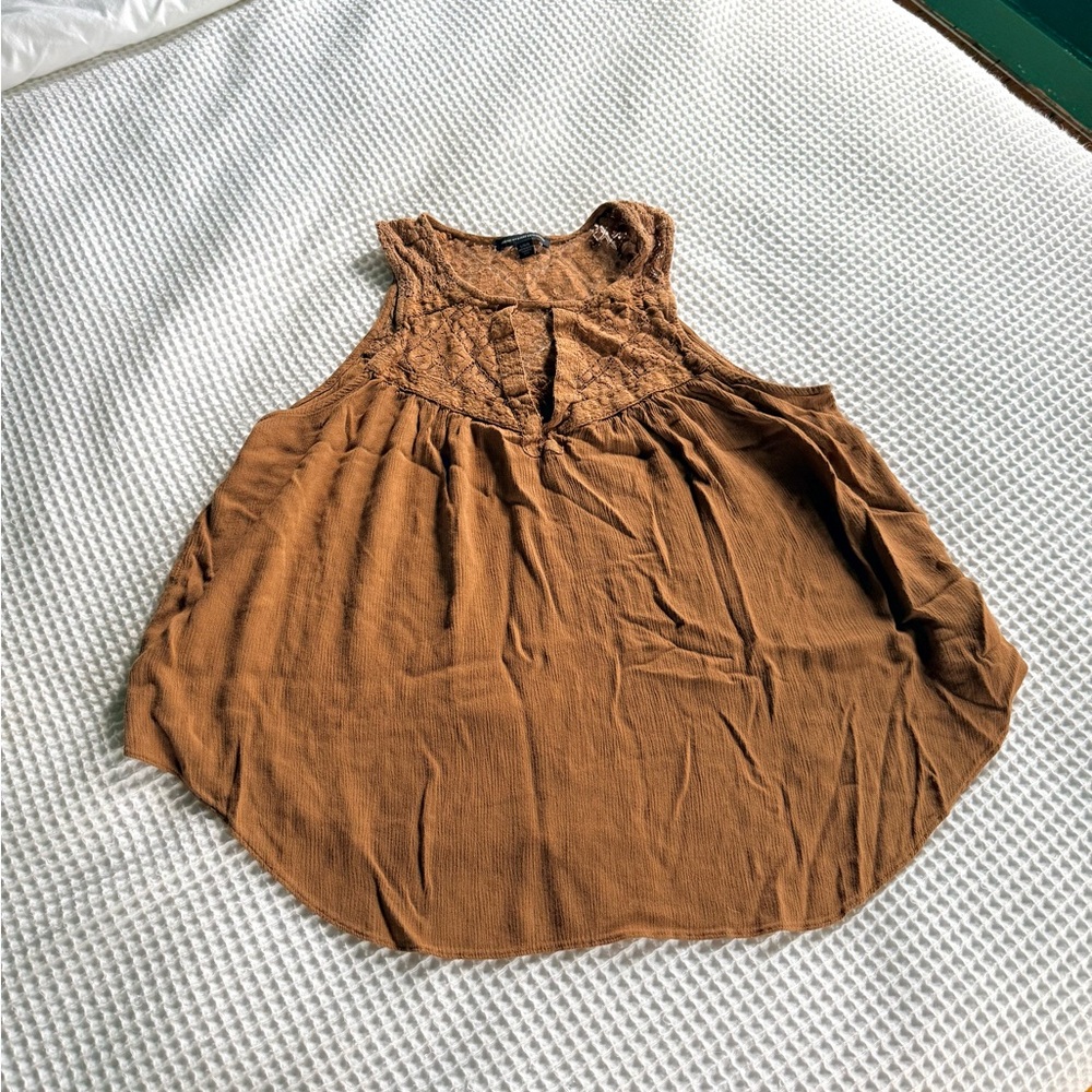 Orange/ brown Sleeveless Top with Lace Detail